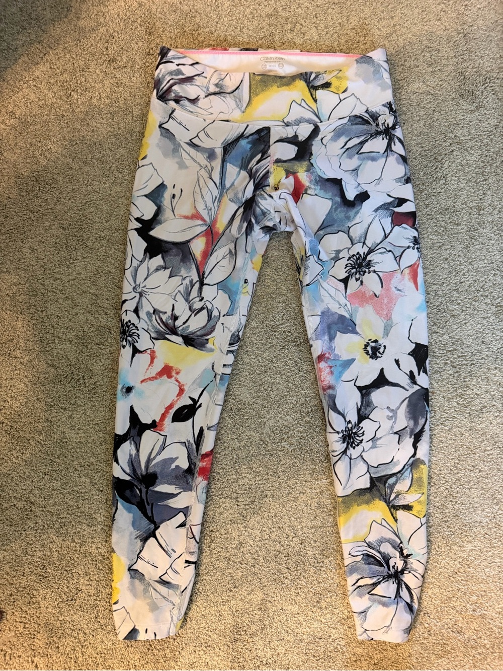 Calvin Klein Floral Print Leggings - White, Black, Yellow, Pink, Blue